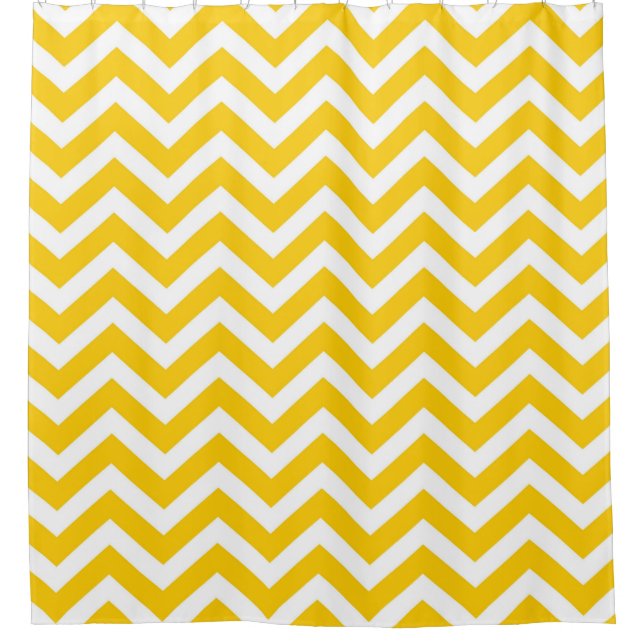 Modern Bright Yellow and White Chevron Stripes Shower Curtain (Front)