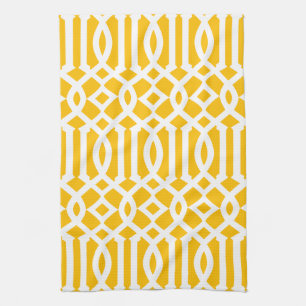 Modern Bright Yellow and White Trellis Pattern Tea Towel