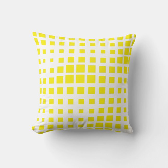 Modern Bright Yellow Geometric Grid Halftone Throw Cushion (Front)