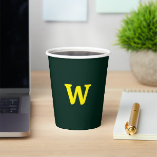 Modern bright yellow initial lettering  paper cups