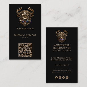 Modern Bronze Buffalo Barber Shop Logo Qr Code Business Card