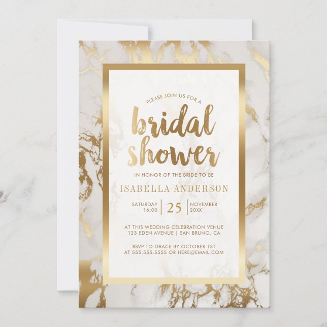Modern Bronze Foil & Marble Bridal Shower Invitation (Front)