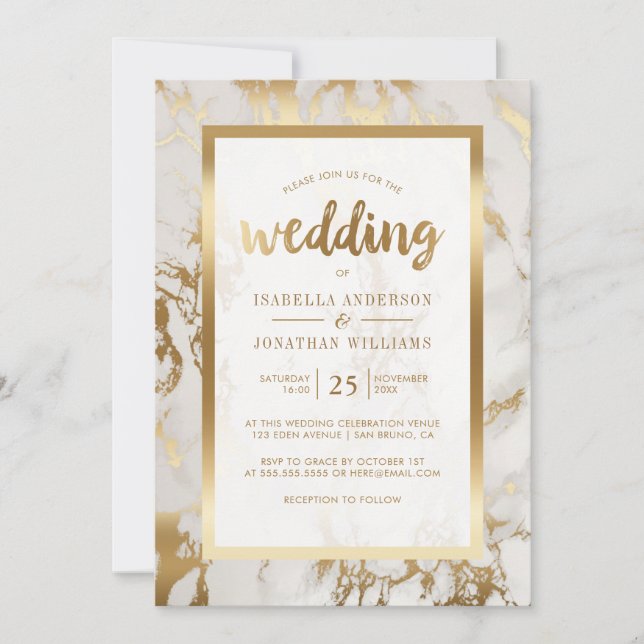 Modern Bronze & Marble Wedding Invitation (Front)