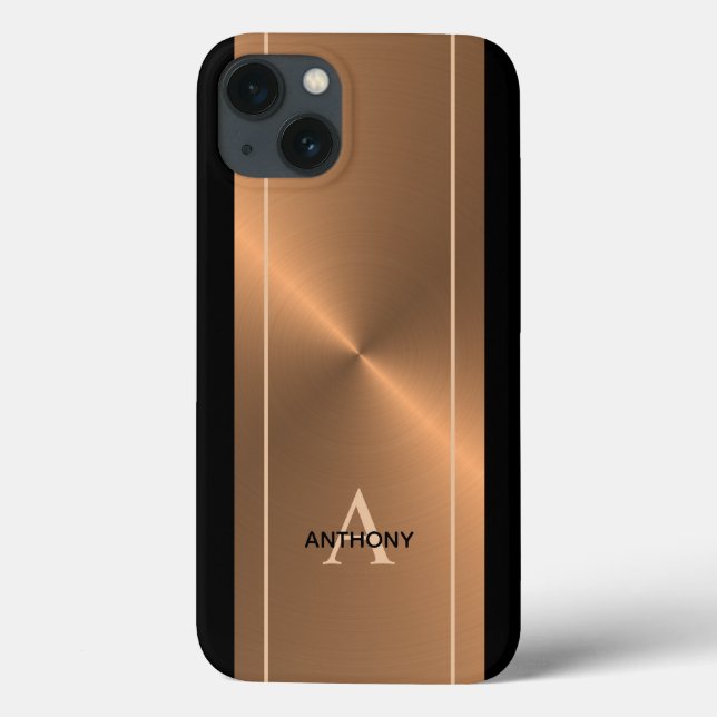 Modern Bronze Metallic Black Personalised Mens Case-Mate iPhone Case (Back)