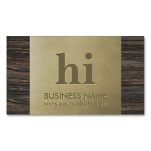 Modern Bronze Monogram Wood Texture Magnetic Business Card