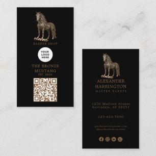 Modern Bronze Mustang Barber Shop Logo Qr Code Business Card