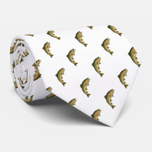 Modern Brook Trout Fish Navy Blue White Fisherman Tie
