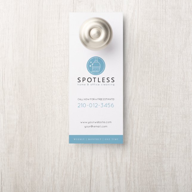 Modern Broom Logo Blue Cleaning Service Door Hanger (On Knob)