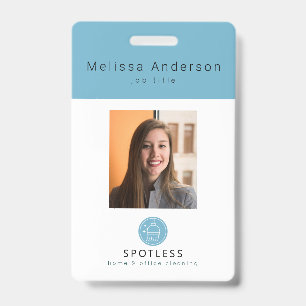 Modern Broom Logo Blue Cleaning Service ID Photo Badge