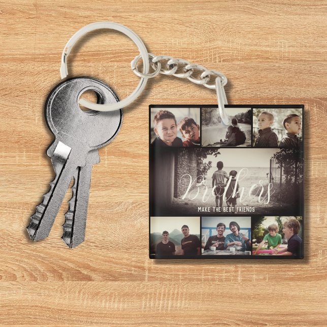 Modern Brother Best Friends Dark Photo Collage Key Ring (Creator Uploaded)