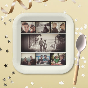 Modern Brother Best Friends Dark Photo Collage Paper Plate