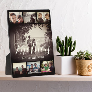 Modern Brother Best Friends Dark Photo Collage Plaque