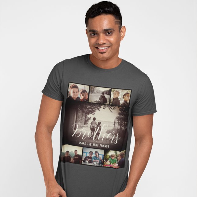 Modern Brother Best Friends Dark Photo Collage T-Shirt (Creator Uploaded)