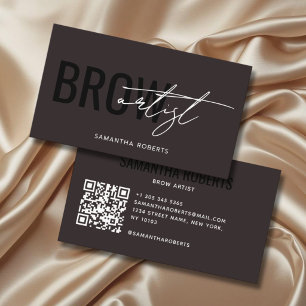 Modern brow artist QR Code dark brown Business Card