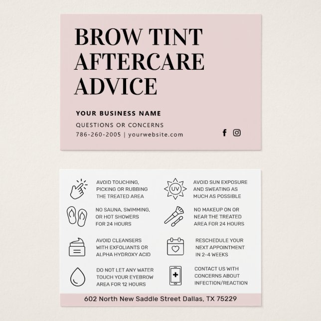 Modern Brow Tint Aftercare Instructions Card (Front & Back)