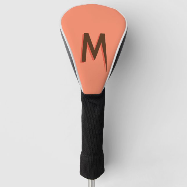 Modern Brown 3D Text Initial Letter | Salmon Pink  Golf Head Cover (Front)