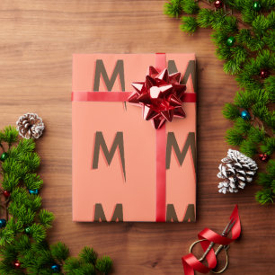 Modern Brown 3D Text Initial Letter Salmon Pink Wrapping Paper