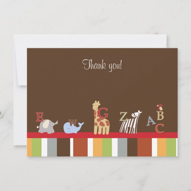 Modern Brown Alphabet Soup Flat Thank you Note Card (Front)