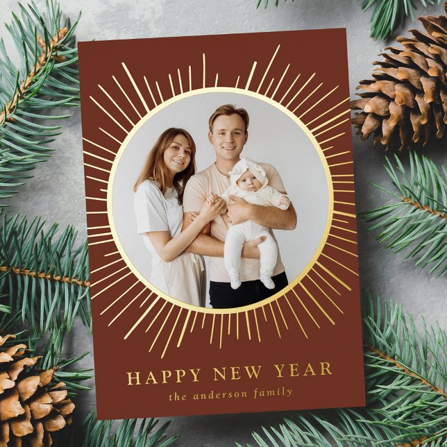 Modern Brown and Gold Sunburst New Year Photo (Creator Uploaded)