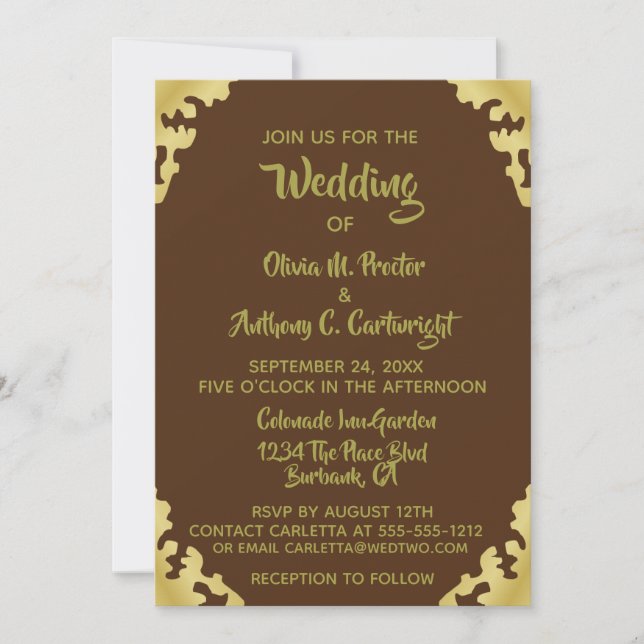Modern Brown  and Gold Wedding  Invitation (Front)