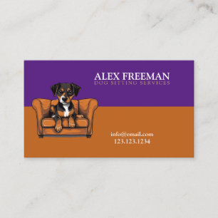 Modern Brown and Purple Sofa Puppy Dog Sitting Business Card