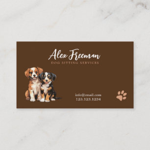 Modern Brown and White Puppies Dog Sitting Business Card