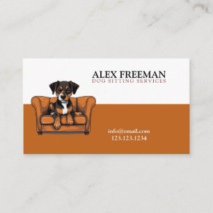 Modern Brown and White Sofa Puppy Dog Sitting Business Card