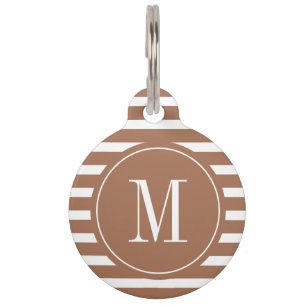 Modern Brown and White Stripe with Monogram Pet Tag