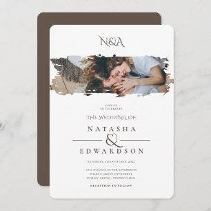 Modern Brown and White Stroke Photo Wedding Invitation