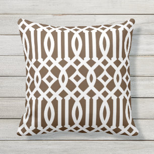 Modern Brown and White Trellis Pattern Outdoor Cushion