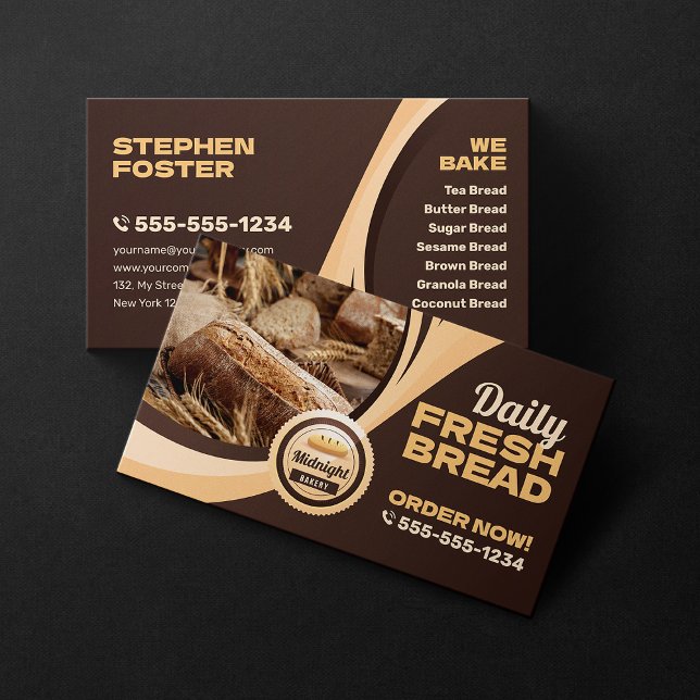Modern Brown Bakery Bread Shop Baking Catering Business Card (Creator Uploaded)