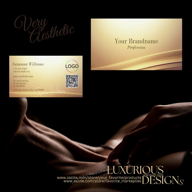 Modern Brown Beige Curve Decor Logo and QR Code Business Card (Creator Uploaded)