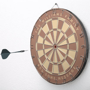 Modern Brown Beige Custom Family Name and Message Dartboard