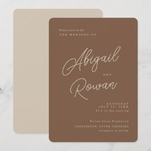 Modern Brown Beige Minimalist Script Wedding Invitation
