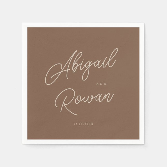 Modern Brown Beige Minimalist Wedding Napkins (Front)