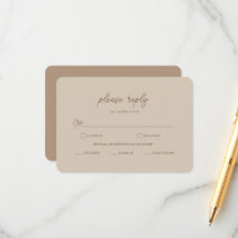 Modern Brown Beige Minimalist Wedding RSVP Card