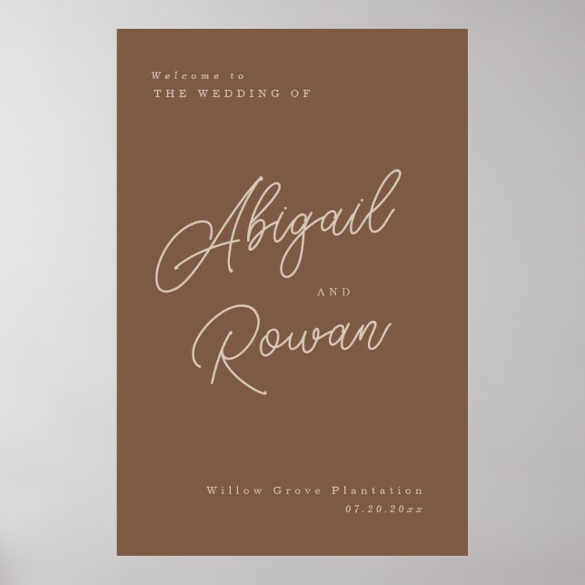 Modern Brown Beige Minimalist Wedding Welcome Sign (Front)