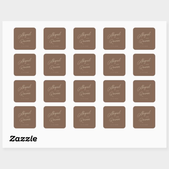 Modern Brown Beige Script Wedding Sticker (Sheet)