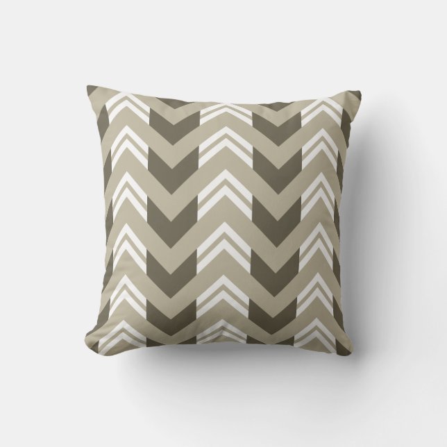 Modern Brown, Beige, White Chevron Pattern Cushion (Front)
