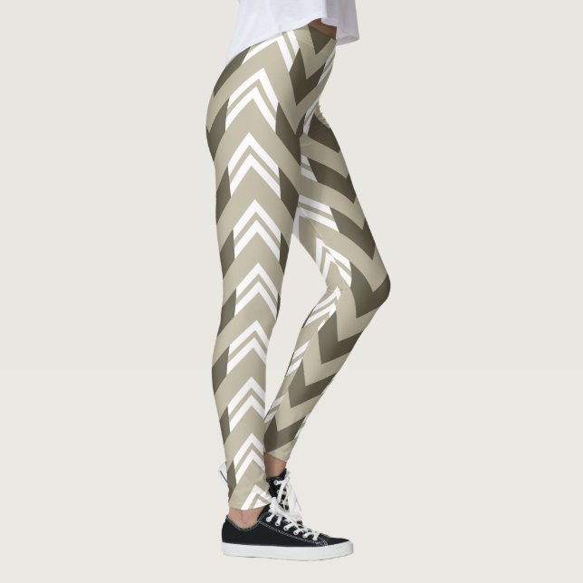 Modern Brown, Beige, White Chevron Pattern Leggings (Right)