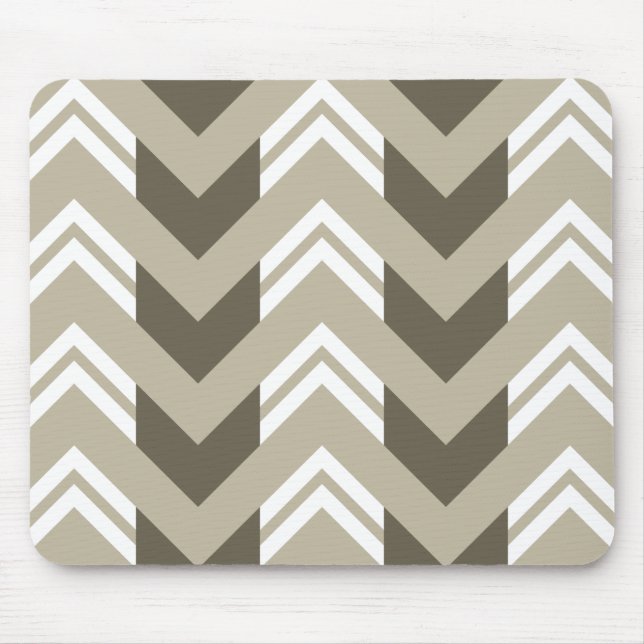 Modern Brown, Beige, White Chevron Pattern Mouse Pad (Front)