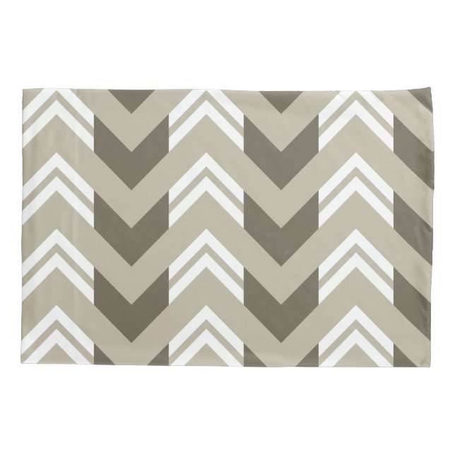 Modern Brown, Beige, White Chevron Pattern Pillowcase (Back)