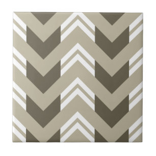 Modern Brown, Beige, White Chevron Pattern Tile