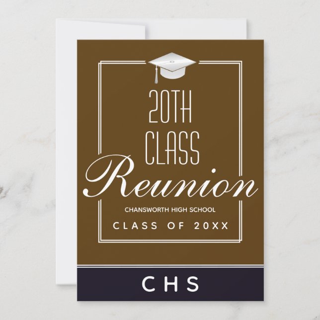 Modern Brown Black 20th Class Reunion Invitation (Front)