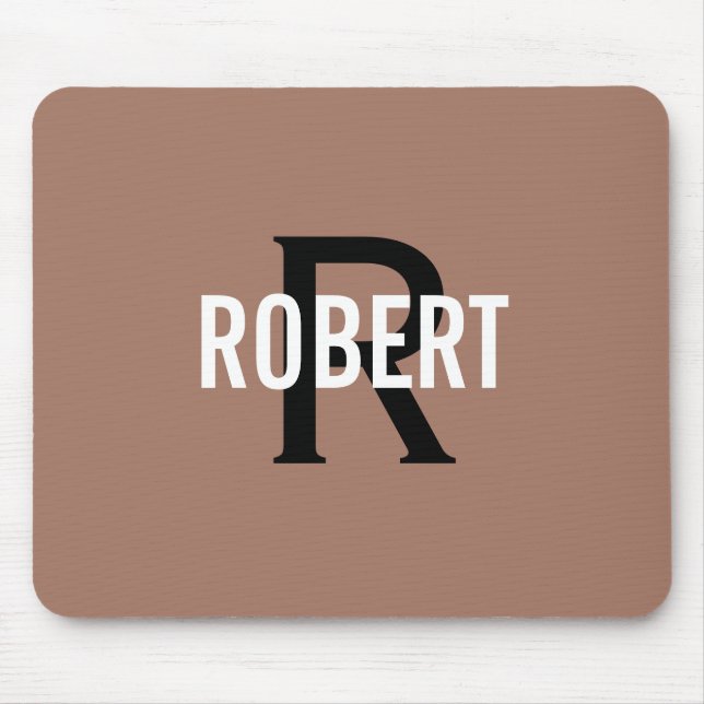 Modern brown black monogram name men's mouse pad (Front)