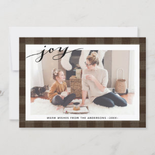 Modern Brown Buffalo Plaid Elegant Script Simple Holiday Card