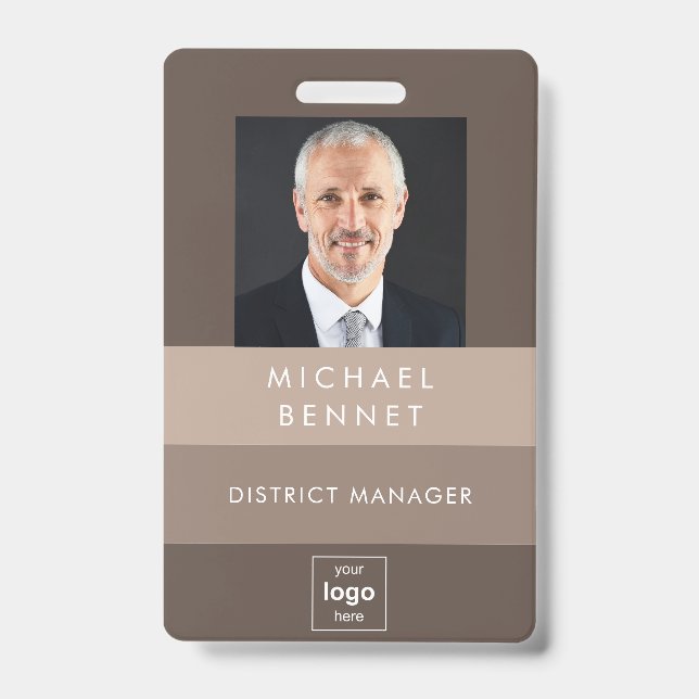 Modern Brown Business Photo ID  Badge (Front)