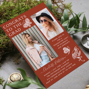 Modern Brown Butterfly Photo Graduation Party Invitation