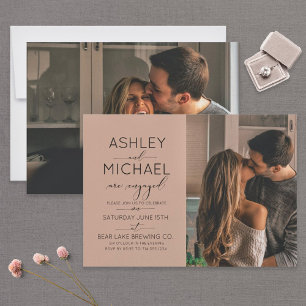 Modern Brown Calligraphy 2 Photo Engagement Party Invitation