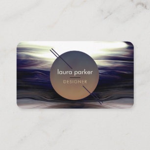 Modern Brown Circle Moon Watercolour Waves Business Card